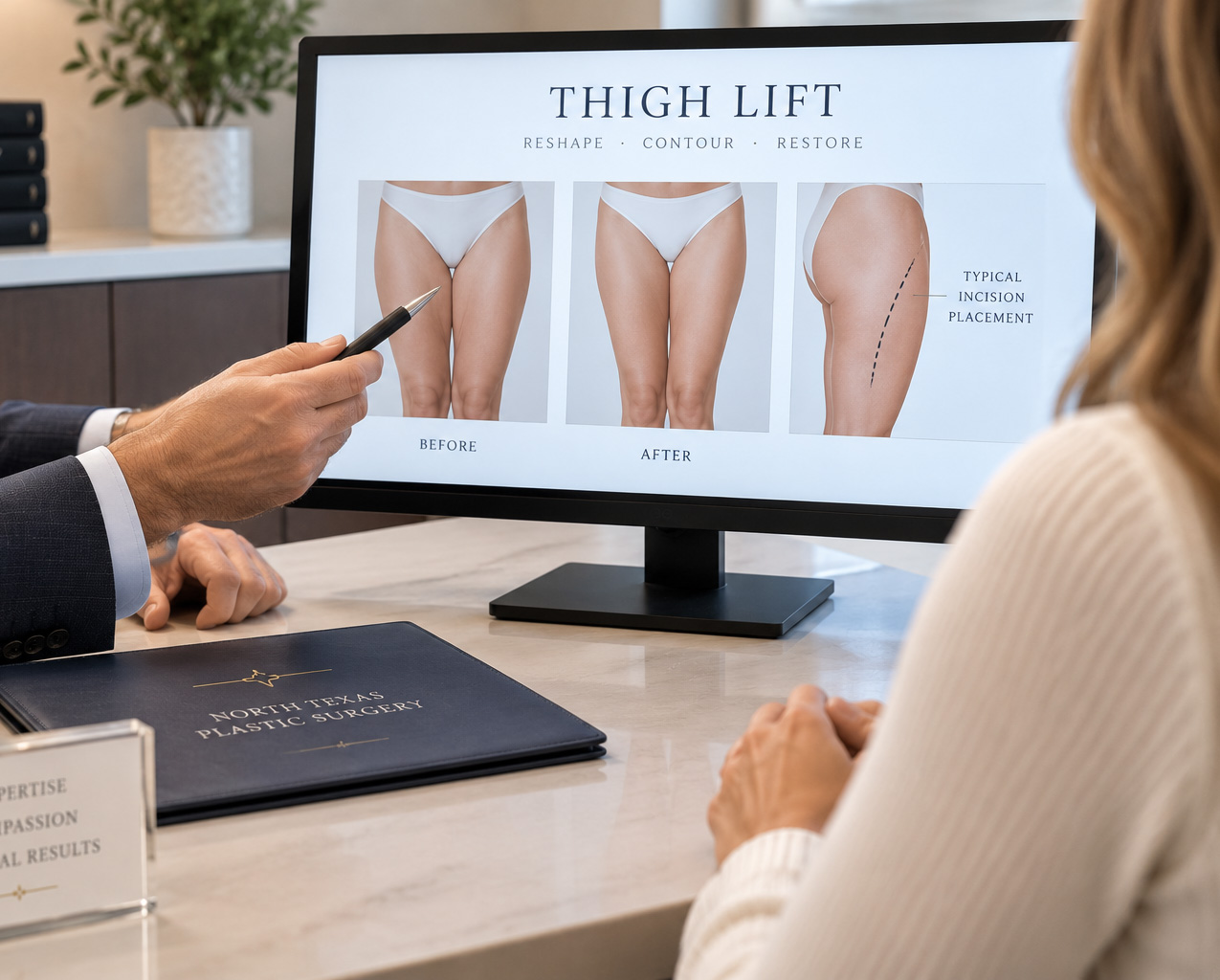Thigh lift consultation with Dr. Charles Slack in Allen Texas
